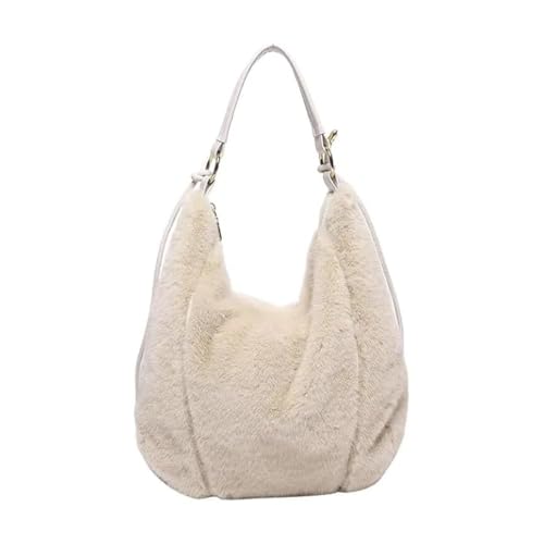 Generisch Damen Kunstfell Pelzige Tote Tasche, Plüsch Umhängetasche Damen, Flauschige Retro-Umhängetasche mit Reißverschluss, Damen Herbst Winter Plüsch Handtasche (Beige)