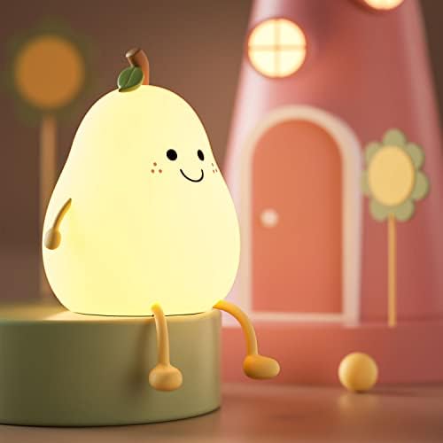 Rolilink LED Nursery Night Lights for Kids, Cute Animal Silicone Baby Night Light with Touch Sensor - Soft Silicone Pear Nightlight USB Rechargeable Baby Girl Boys Gifts, Xmas Gifts for Toddler Kids