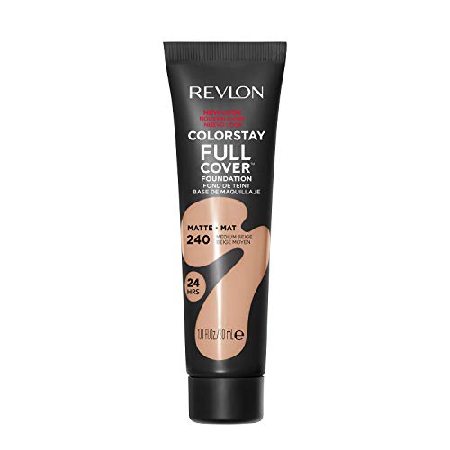 Revlon ColorStay - Fondotinta opaca a copertura completa, resistente al calore e al sudore, leggero per il viso, beige medio (240), 30 ml