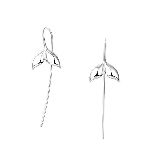 FANCIME Dolphin Whale Mermaid Tail White Gold Plated 925 Sterling Silver Threader Drop Earrings For Women Girls