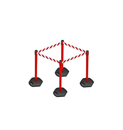 4-Stück-Set FLEXIBARRIER Personenleitsystem Absperrständer Rot -Safety- 3m Gurtlänge *Rot-Weiß*, Absperrständer, Absperrband, Absperrpfosten