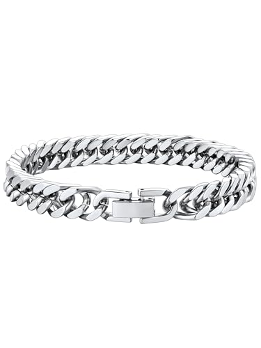 ChainsHouse 8mm Pulsera Gruesa Hombre 21cm Largo Pulseras con Cadenas cuadradas Acero Inoxidable Brazalete