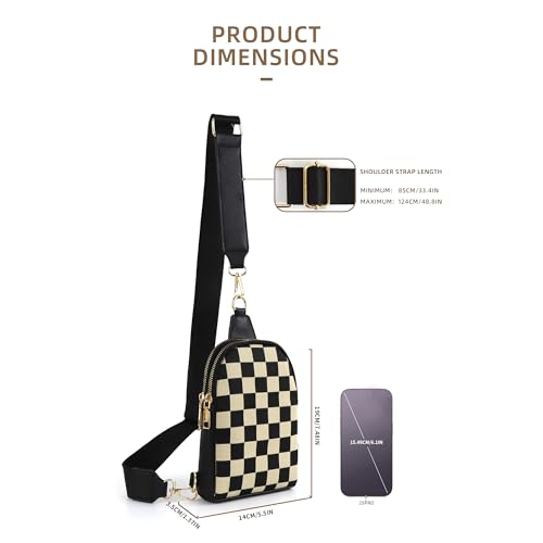 Image of Sling Bag Crossbody Bags For Women Plaid Striped Fanny Packs Chest Bag for Work Shopping