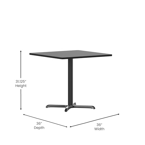 Flash Furniture 5-Piece 36" Square Laminate Dining Table/Chairs Set, Restaurant Dining Set with Table, X-Base, and 4 Trapezoidal Back Chairs, Black
