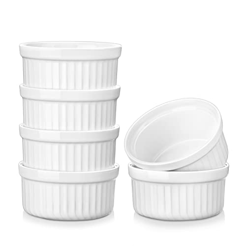 Vancasso FORTE 4 OZ Ramekins Set Of 6, Creme Brulee Ramekins Oven Safe, Classic Style Ramekins For Baking, Stoneware Souffle, Custard Cups, Small Ceramic Bowls- White cover