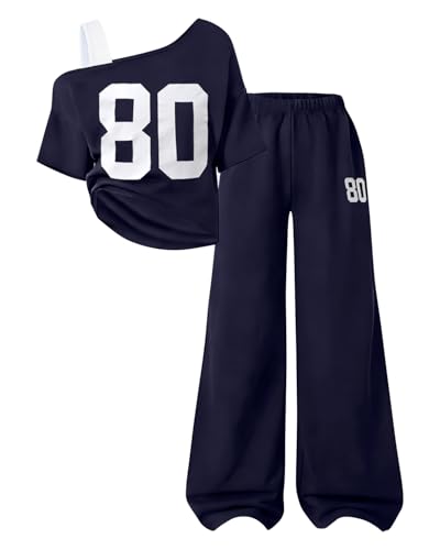 Image of Teen Girls Clothes Off the Shoulder Top and Wide Leg Pants Matching Outfit Set with Pockets Size 7-16
