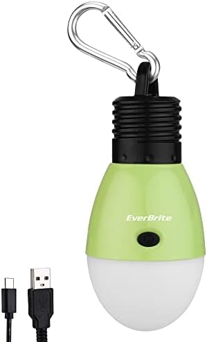 EverBrite Rechargeable Camping Light,Portable Tent Lantern,3 Lighting Modes, Hanging Tent Light Bulbs with Clip Hook for Hiking, Fishing, Backpacking, Emergency and More-Green