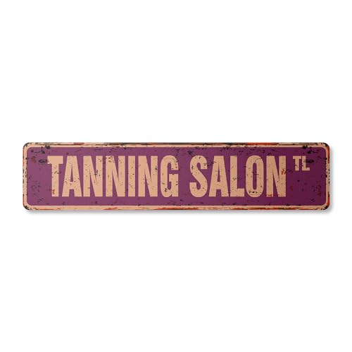 Tanning Salon Vintage Aluminum Street Sign Bed Spray tan Lotion Lamps Rustic Metal tin | Indoor/Outdoor | 30