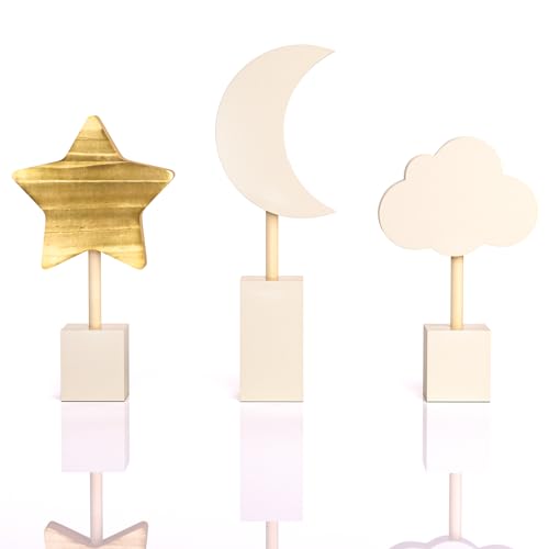 Image of 3 Pcs Dreamy Boho Nursery Wall Decor Set: Moon and Star Nursery Decor-Wooden Moon Shelf Decor with a Touch of Bohemian Style
