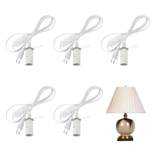 LNGJIN 5 Stücke LampenfassungE14 Set,lampenfassungmitkabel 1.8m, Lampe Fassung mit Kabel und Schalter,E14Fassung,Kabel mit Lampenfassung,E14Fassung Weiß mit Kabel,für Kronleuchter, Hängelampen