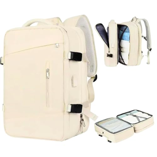 [ASSISTA O VÍDEO] Mochila Viagem Avião Aeroporto Low Cost Expansível Reforçada Impermeável Bagagem de Mão (OFF-WHITE) - CODATECH