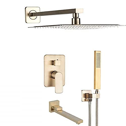 Douche mélangeur robinet or brossé et douchette murale 3 fonctions