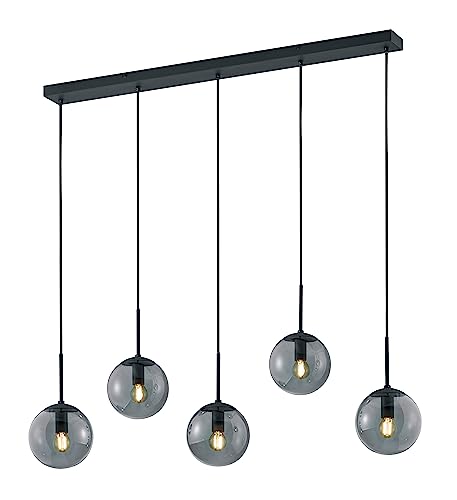 Suspension 5 lumières en verre fumé et métal anthracite avec barre de 115 cm