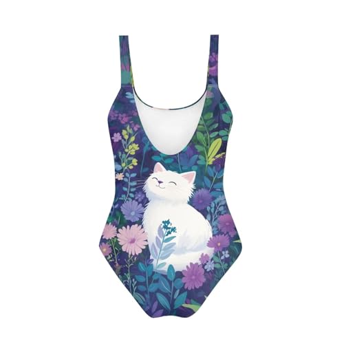 Image of One Piece Bathing Suit for Teen Girls Comfy Crewneck Backless Bathing Suit