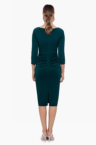 Image of Xscape Women's 3 /4 Sleeve V-Neck Side Ruched Midi Dress