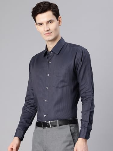 Image of Majestic Man Men's Solid Cotton Blend Textured Wrinkle-Resistant Slim Fit Easy Iron Formal Shirt