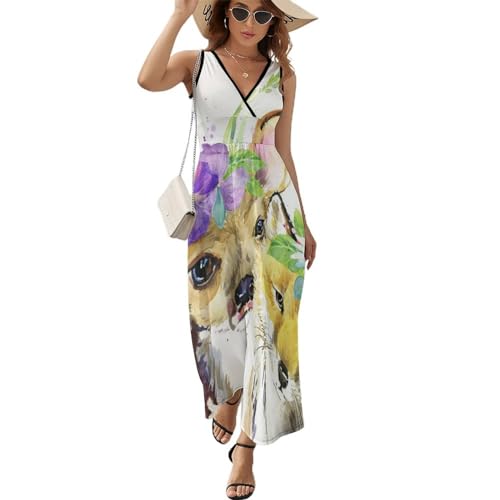 Robe longue d'été sans manches pour femme robe de plage maxi col V
