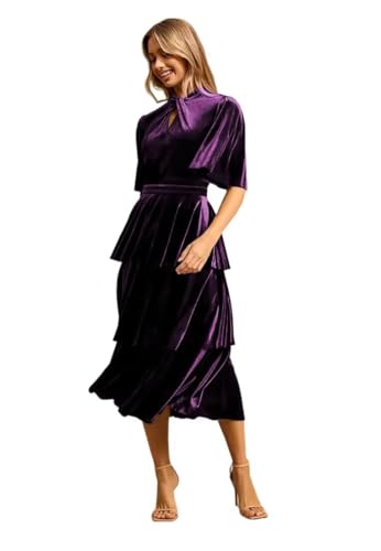 Loyeloy Women's Maxi Velvet Bridesmaid Dresses with Ruffled 2025 Tiered Aline Flutter Sleeves Wedding Guest Dress