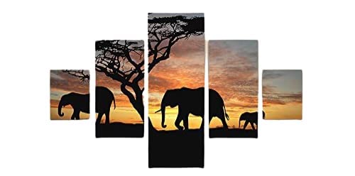 Coraltree Wallory 5 Panel Wall Art Oil Painting Without Frame Abstract Canvas Modern Elephant Paint For Living Room Contemporary Artwork Home Decor(large- 11.8"x15.7"x2+11.8"x23.6"x2+11.8"x31.5"x1)