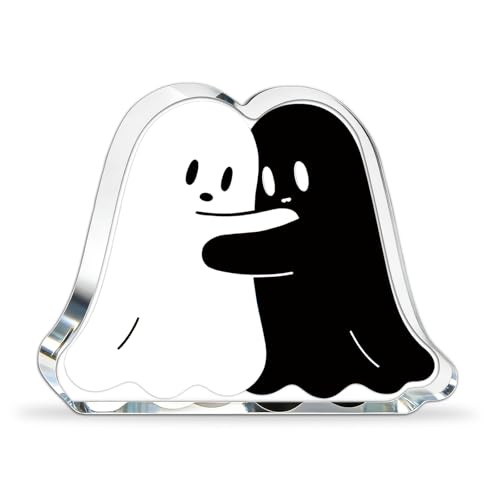 Hugging Ghost Decorative Sign Acrylic Cute Plaque Desk Decor Halloween...