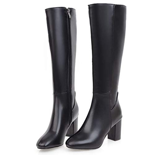 AIMODOR Womens Knee High Heeled Riding Boots Chunky Heel With Zip Up2