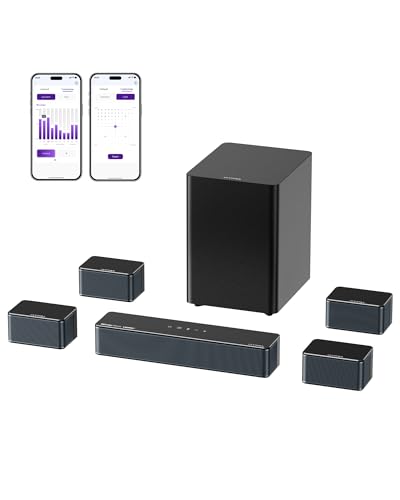 ULTIMEA 7.1 Sound Bar with Dolby Atmos, 500W Home Theater Surround System, 4 Wired Surround Speakers, Surround Sound System for TV with Wireless Subwoofer, Poseidon D80 Boom