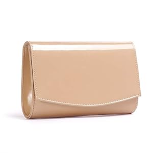 WALLYN’S Women Patent Leather Wallets Fashion Clutch Purses, Evening Bag Handbag Solid Color (Light Brown)