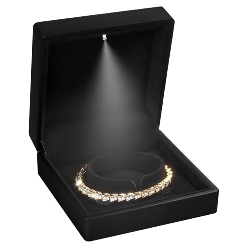 Hatori Luxury Bracelet Box, Velvet Jewelry Bangle Box Storage Case Organizer Holder with LED Light for Wedding, Engagement, Proposal, Birthday and Anniversary