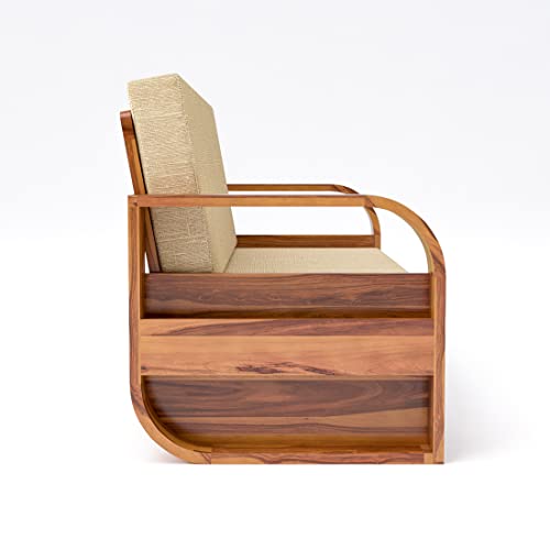 Image of Douceur Furnitures Solid Sheesham Wood 3 Seater Sofas | Three Seater Sofa for Living Room, Cafe, Office | (Honey Teak Cushion Beige)