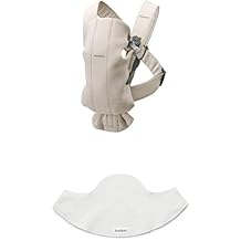 Bundle of BabyBj rn Baby Carrier Mini, 3D Jersey, Light Beige + Bib for Baby Carrier, 2-Pack, White