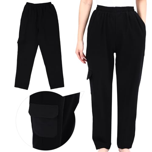 Blosssound Summer Men's Chef Pants Pack Classic 5 Pocket Chef Cargo Baggy Kitchen Pants with Elastic Waist Black
