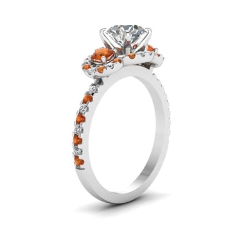 Image of 55Carat Choose Your Gemstone Delicate 3 Stone Halo Diamond CZ Ring Sterling Silver Round Shape Halo Engagement Rings Everyday Jewelry Wedding Jewelry Handmade Gifts for Wife US Size 4 to 12