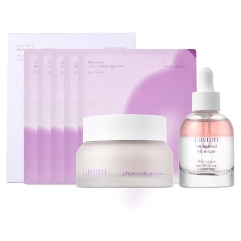 LUVUM Collagen Anti-Aging Bundle - Superfood Oil Serum, Phyto Collagen Moisturizer & Hydrogel Mask - Hydration & Firming for Radiant Skin - Korean Skin Care Solution Cover