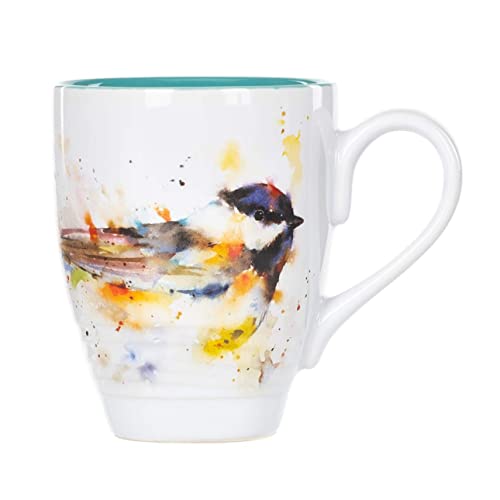 Chickadee Watercolor Blue On White 12 Ounce Glossy Stoneware Mug With Handle