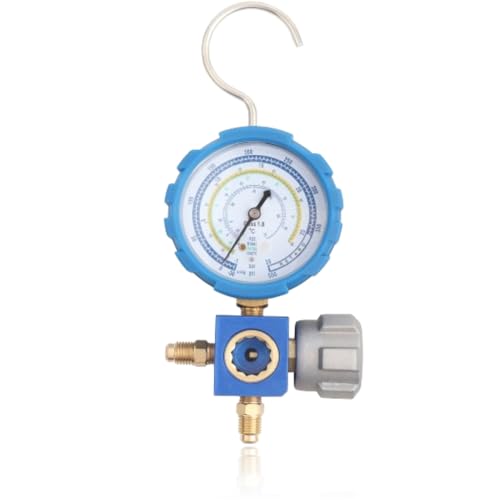 Air Condition Manifold Gauge, Vacuum Pressure Temperature Leakage A/C Refrigeration Tester with Sight Glass G1/4 for Multiple Refrigerants