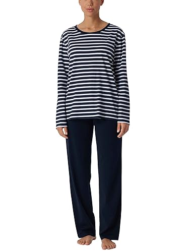 Schiesser Damen Anzug Lang 1 Pyjamaset, Dunkelblau Gestreift, 38