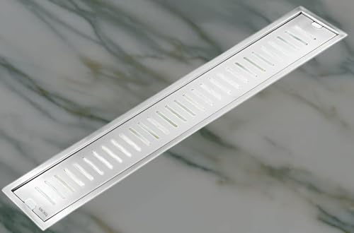 Image of Tapsa Wave Floor Drain Channel Chrome| 304 Stainless Steel | Invisible Shower Drain Channel | 24 x 4 Inches | Waste Water Floor Drain for 60x10 mm Tile | Drainer Channel | Anti Cockroach Trap | Silver
