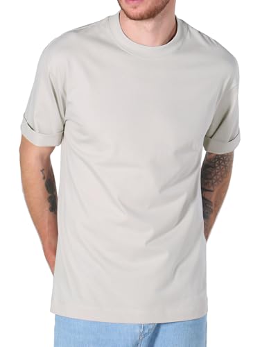 Zugänglicher Luxus Herren Long Tall Tee T-Shirt 260 GSM hohe Grammatur 100% Baumwolle, Verkleinern Rundhals Kurzarm(Rauchgrau,L)