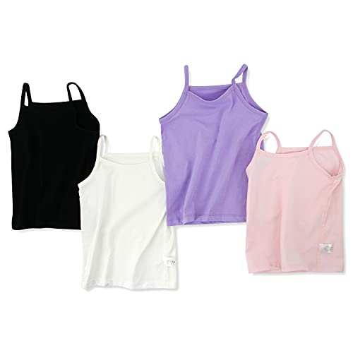 Acestar Toddler Little Girls Cotton Soft Solid Color Camisole Tank Tops Comfort Stretch Undershirts Cami (4 Pack,5T) #TOP1