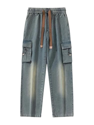 Men's Cargo Jeans Big Size String Banding Wide Leg Denim