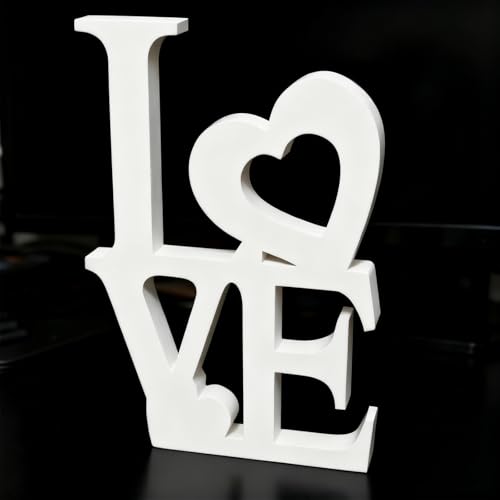 Love Sign Wooden Blocks Valentines Day Decorations V-day Gift Freestanding Love Letter Table Top Decor Romantic Table Red Sign L O V E Words Shape for Home Party Wedding Anniversary Table Decor(White)