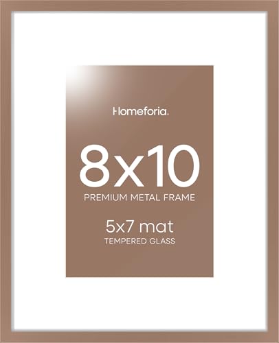Image of Homeforia 8x10 Mocha Picture Frame, High-End Metal, 5x7 Mat, Glass | High End Aluminum, Tempered Glass, Acid-Free 5x7 Removable Mat, 8x10 in Edge-to-Edge Display 10x8, Wall Kit, Set Of 1