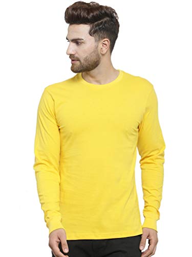 Image of LAZYCHUNKS Men's Cotton Full Sleeve T-Shirt | Round Neck Men's Tshirt Yellow
