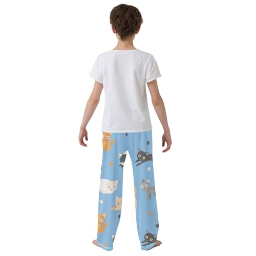 Boys' Pants Blue Cute Cat Long Bottoms Jogger Pants Elastic Waist Trousers with Pockets S-XL3
