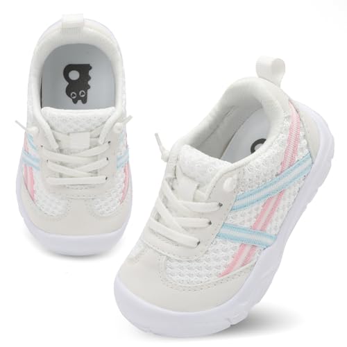 Besroad Unisex Kids Sneakers Toddler Boys Girls Lightweight Shoes Slip On Walking Shoes Casual Soft Non-Slip Sole Tennis Sneaker White 7 Toddler