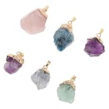FONDOTIN 6 Colgantes de Piedra Natural Irregulares, Dijes de Pulsera y Collar de Cuarzo (amatista, Fosfosiderita Azul, Cuarzo Rosa, Flor de Amatista, Verde, Cristal Azul) para Joyería