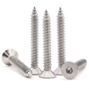 100 Pcs M4 X 10mm Stainless Steel Flat Socket Head Wood Screws - 304 Grade Allen Drive