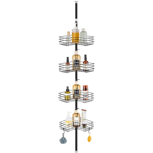 FIISAYL Etagere Douche Telescopique Rangement Salle de Bain Sans Percage Acier Inoxydable avec 4 plateaux, Reglable Hauteur 85-325cm, convient pour Baignoire et Cuisine,...
