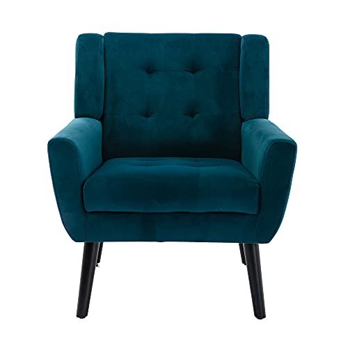 Dolonm Midcentury Modern Accent Chair With Arms, Upholstered Fabric Reading Side Chair Tufted Back Decorative Wingback Chair For Living Room Bedroom (Teal) #TOP1