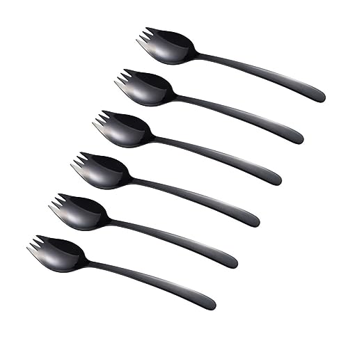 Unomor Black Forks and Spoons Set 6pcs Dual Purpose Salad Fork Spoon Stainless Steel Kitchen Fork Spo